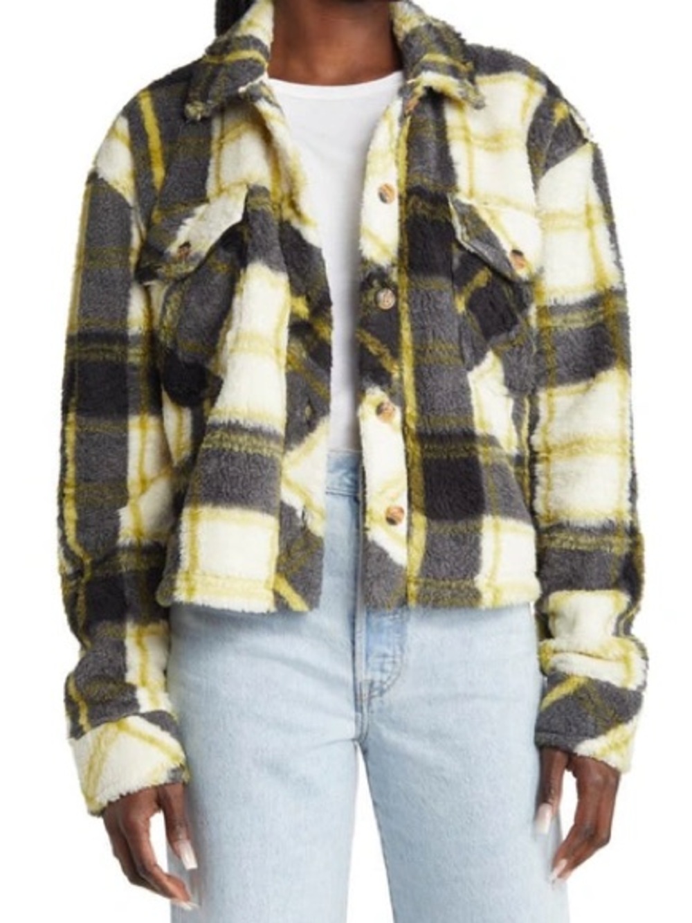 Thread & Supply Plaid Teddy Jacket in Yellow, Gray & Cream